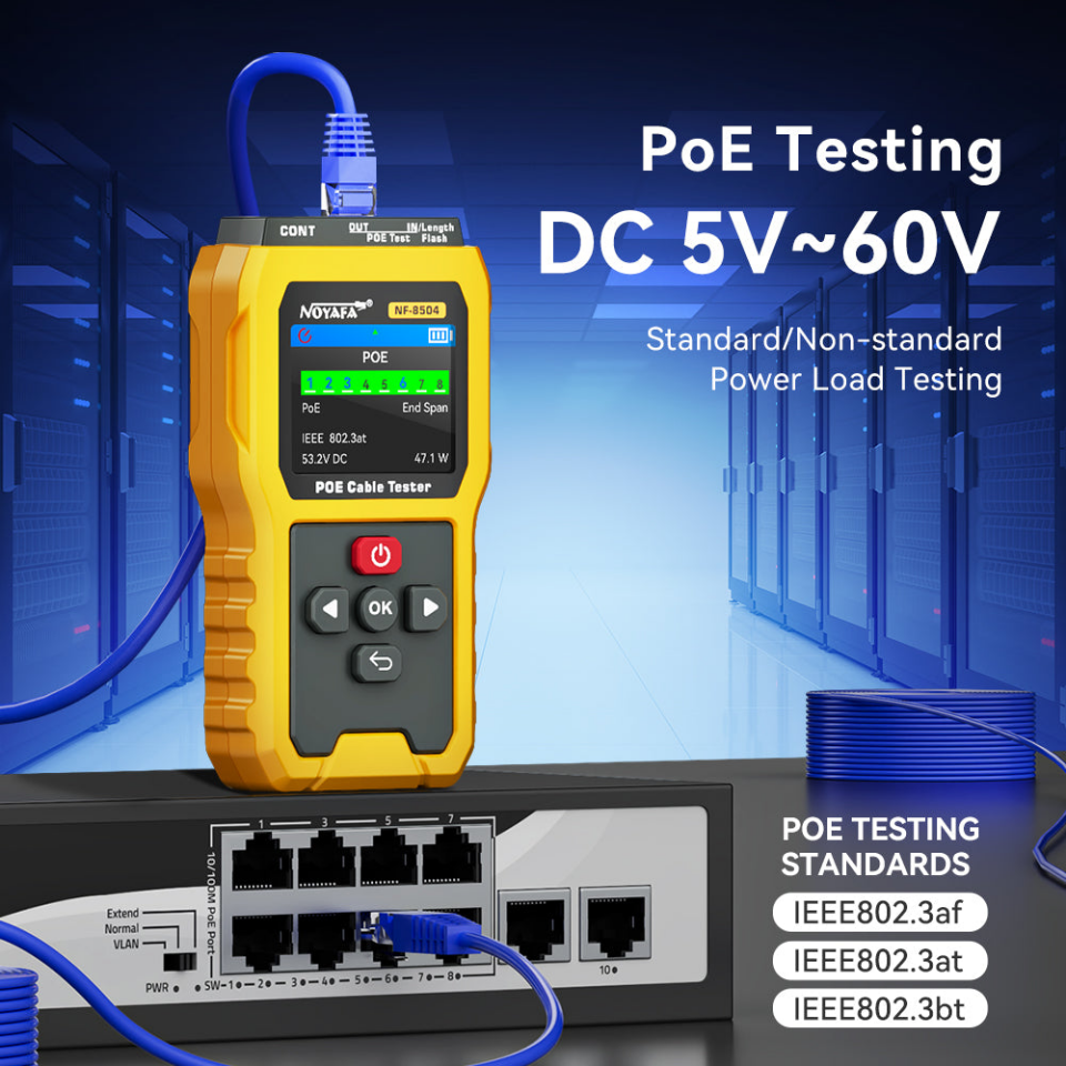 Noyafa NF-8504 PoE Kablo Test Cihazı 2.4 İnç LCD Ekranlı