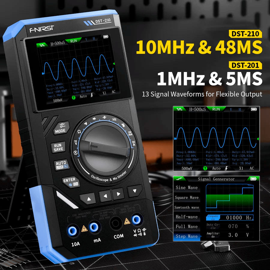 FNIRSI DST-210 3’ü 1 Arada El Tipi Osiloskop + Multimetre + Sinyal Jeneratörü