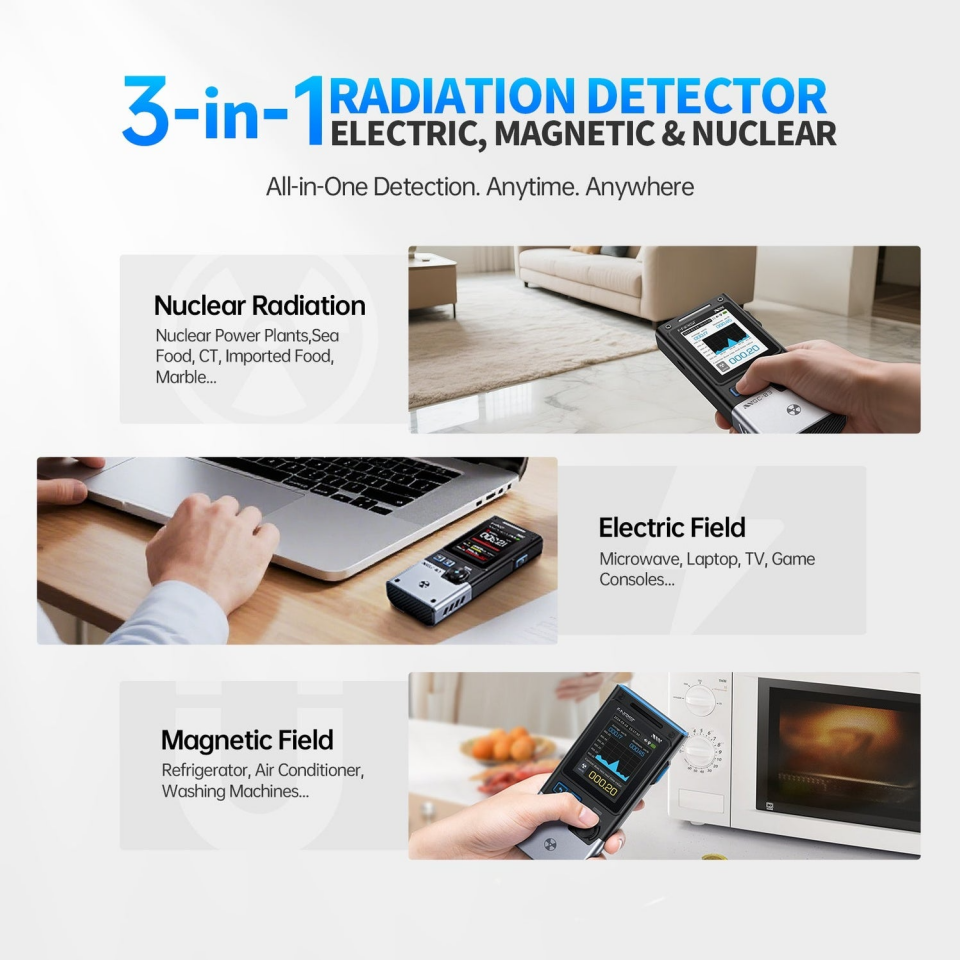 FNIRSI GC-03 BK Çok Fonksiyonlu Radyasyon Detektörü Test Cihazı Beyaz Renk