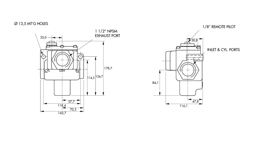 MAC 58D-51-RA Remote Air Valve (3/2 NC 1'' NPTF)