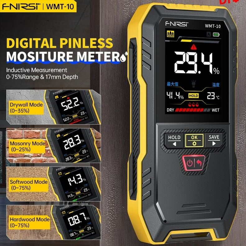Fnirsi WMT-10 Temassız Endüktif Ahşap ve Duvar Nem Ölçer Higrometre