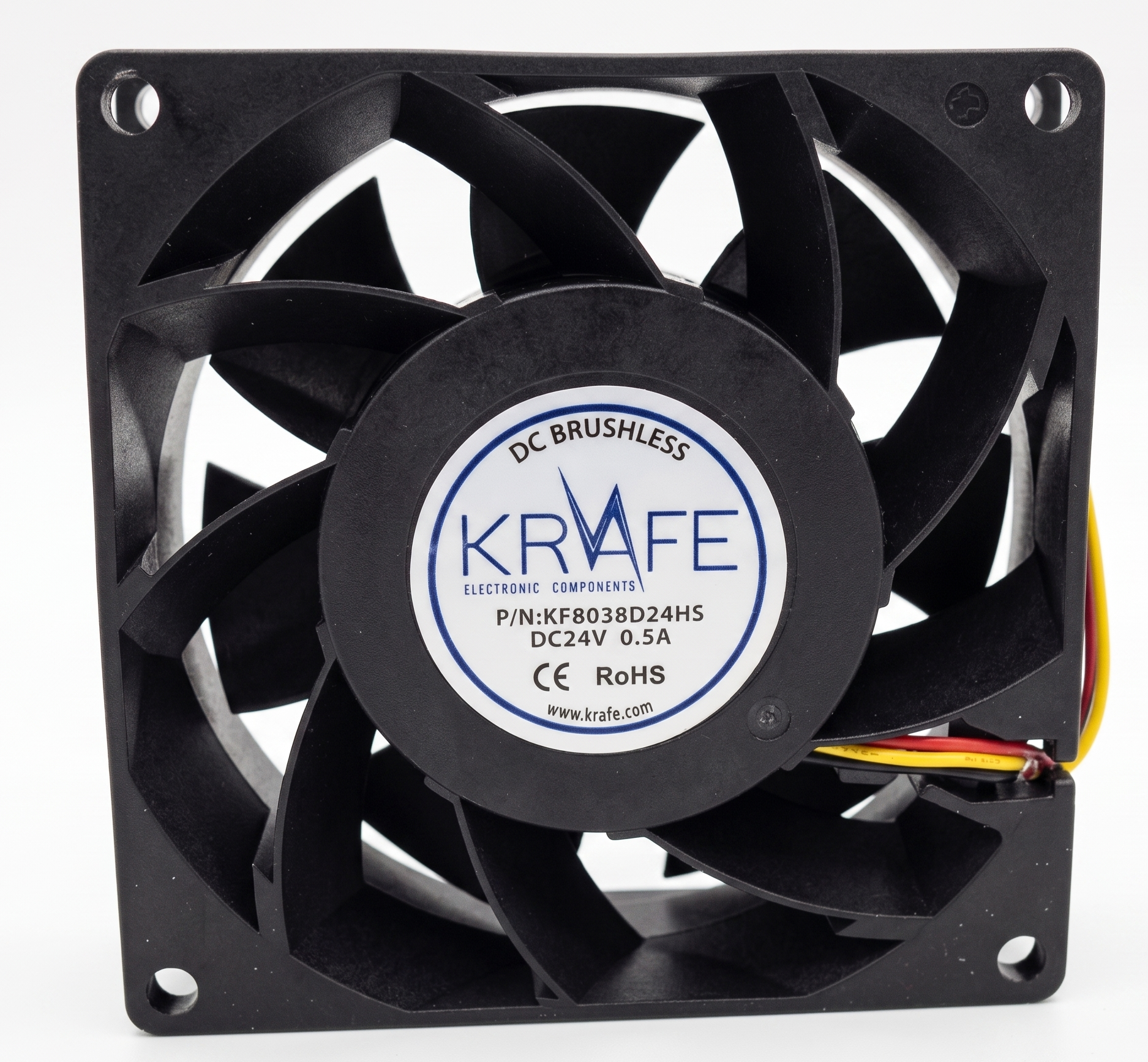 Krafe KF8038D24HS 80x80x38 24V DC 3 Kablolu Rulmanlı Fan