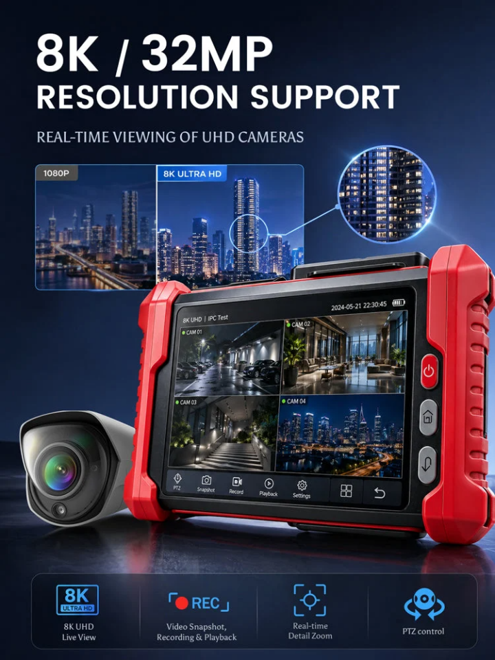 Noyafa NF-IPC728HSO 8K / 32MP, 8'' IPS, PoE, TDR, OPM ve VFL Kamera Test Cihazı